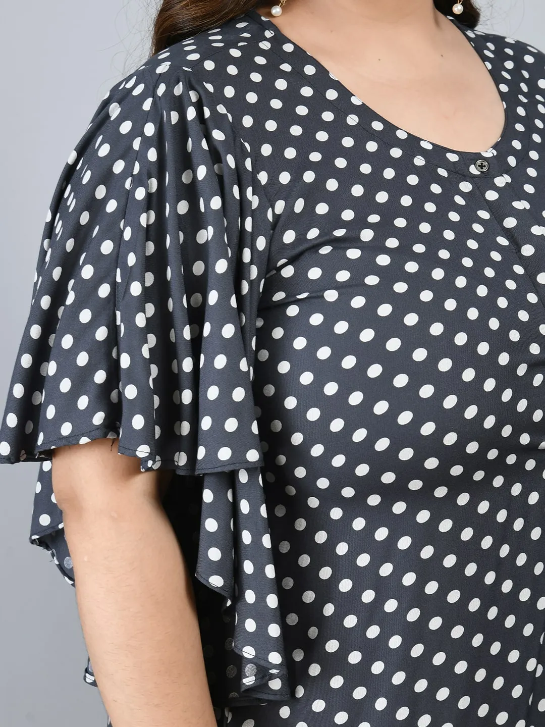 Plus Size Plus Size Grey Polka Dots A-Line Dress