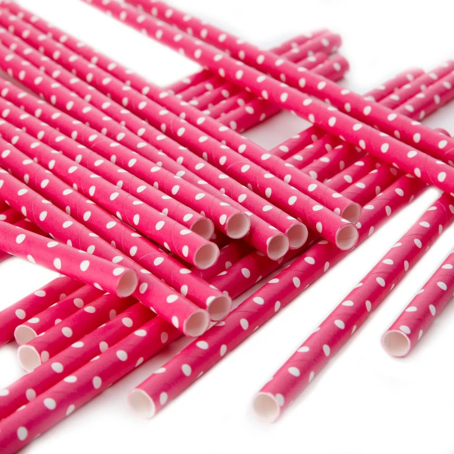 Polka Dot Paper Straws - Hot Pink and White