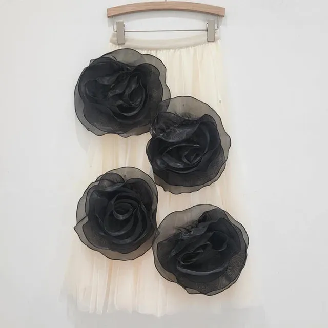 Pre Order:  3D Mesh Flower High Elastic Waist A-Line Skirt