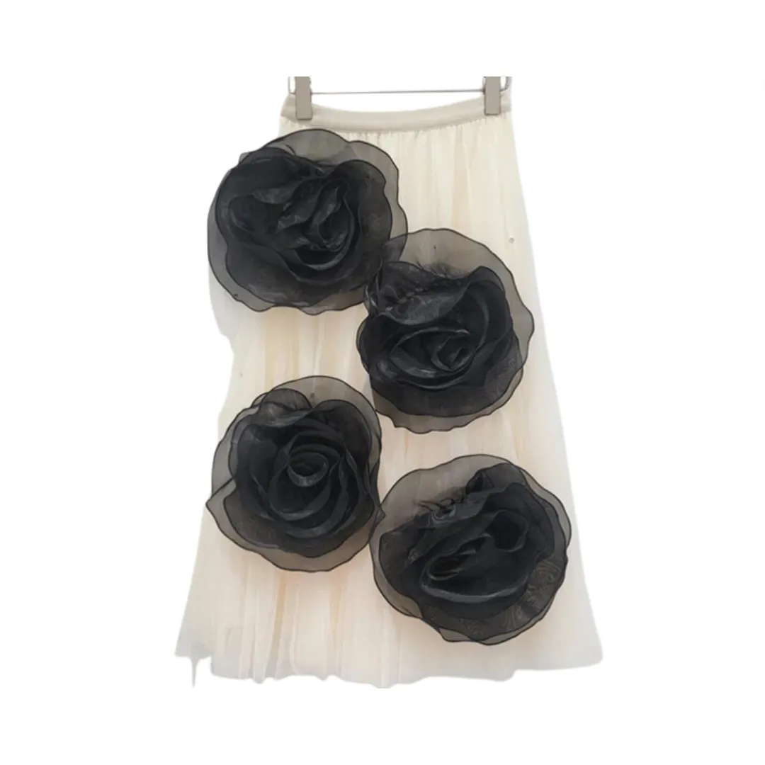 Pre Order:  3D Mesh Flower High Elastic Waist A-Line Skirt