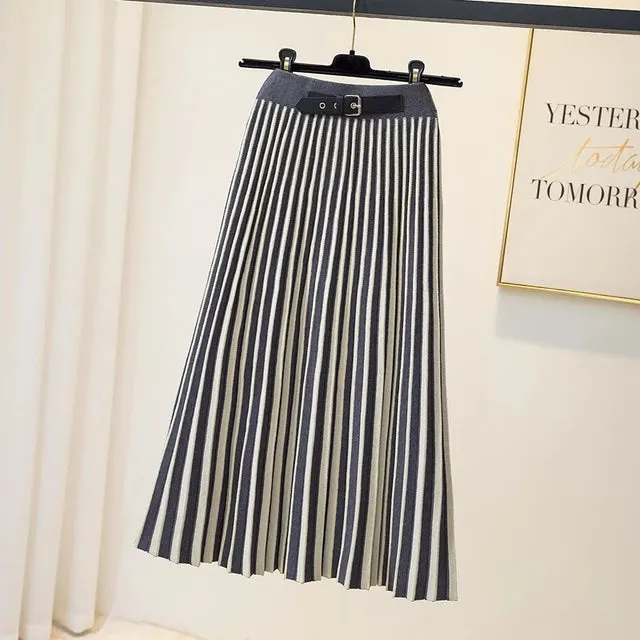 Pre Order:  Contrast Stripes Midi Knit Skirt