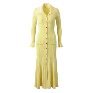 Pre Order:  Cream Yellow Elastic Knitted Maxi Dress