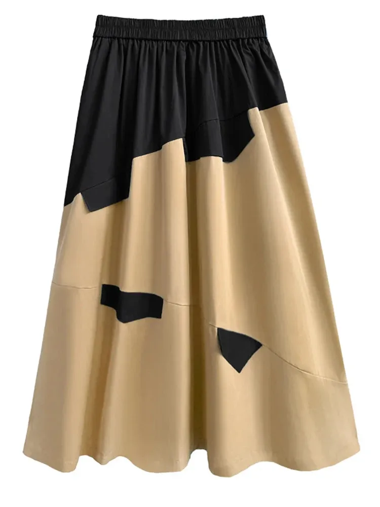 Pre Order:  Flaps Mid-Calf Spliced Cotton Skirt