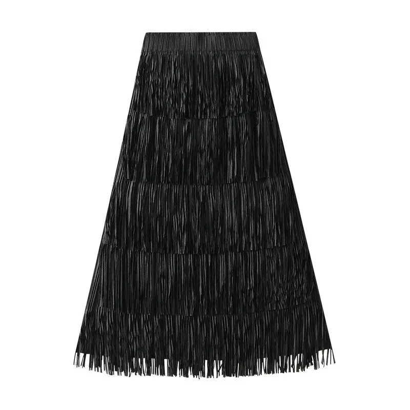 Pre Order:  Fringe Stretch Waist Pleated Skirt