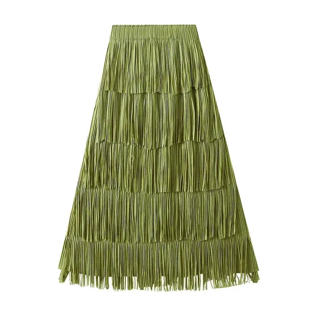 Pre Order:  Fringe Stretch Waist Pleated Skirt