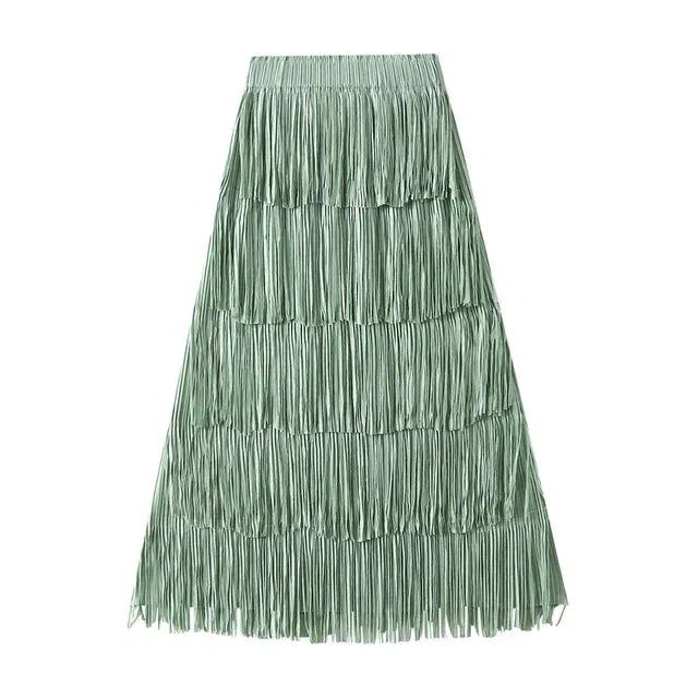 Pre Order:  Fringe Stretch Waist Pleated Skirt