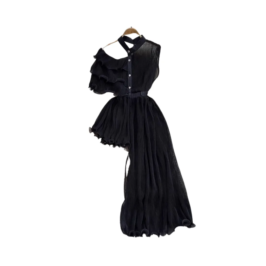 Pre Order:  Irregular Waisted A-Line Pleated Dress