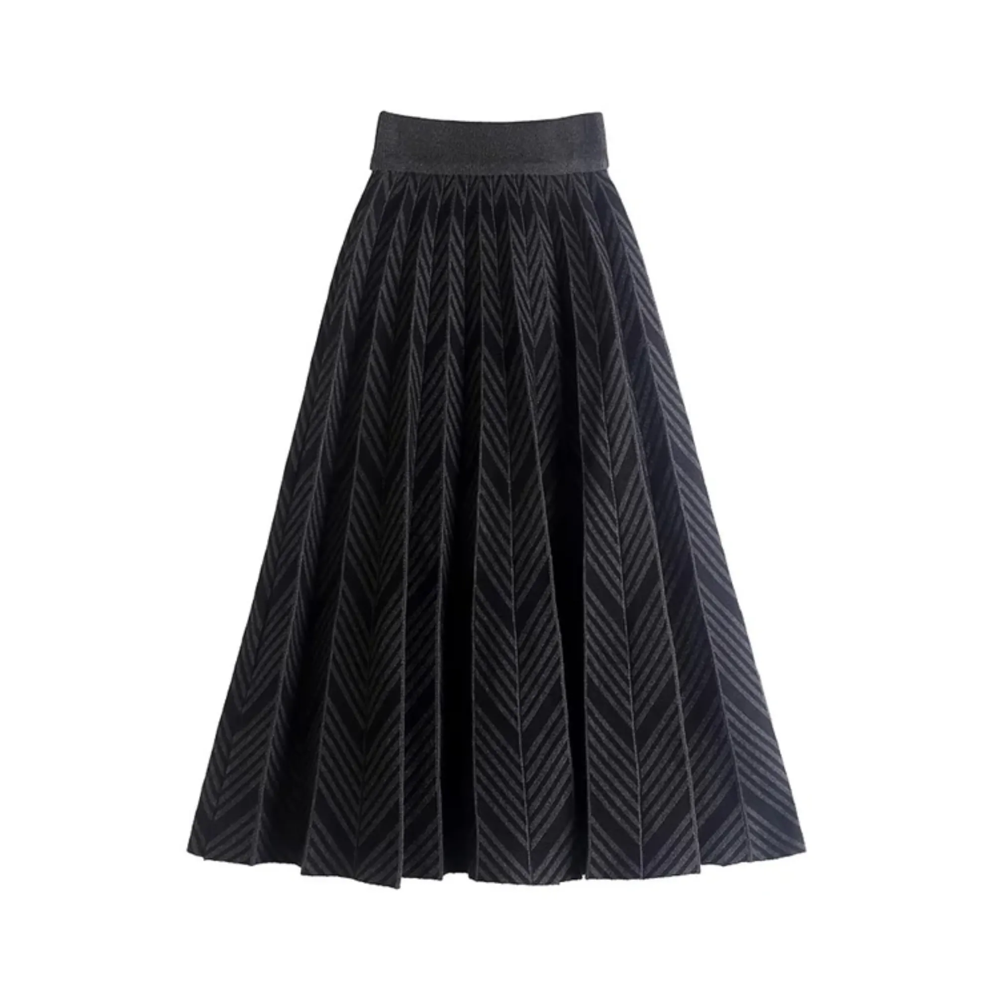 Pre Order:  Knitted Wave Stripes Pleated Skirt