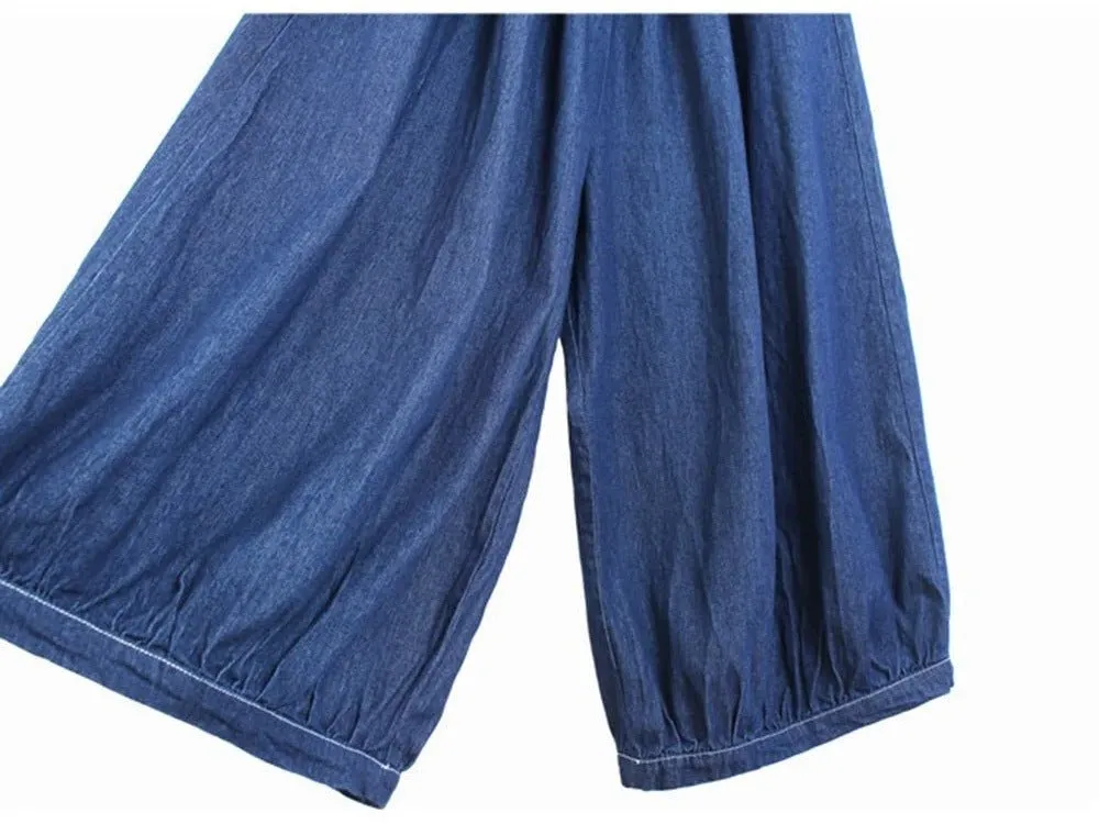 Pre Order:  Pleated Denim Wide Leg Pants