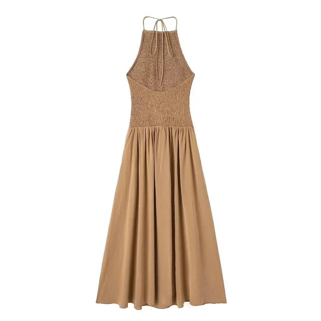 Pre Order:  Solid Pleated Halter Neck Dress