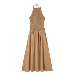 Pre Order:  Solid Pleated Halter Neck Dress