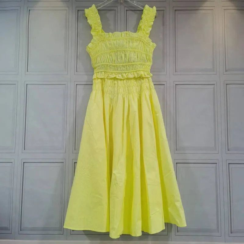 Pre Order:  Yellow Pleated Cropped Top   A-Line Pleated Skirt Set