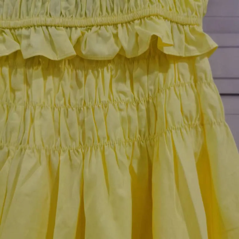 Pre Order:  Yellow Pleated Cropped Top   A-Line Pleated Skirt Set