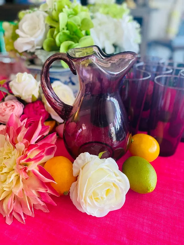 Purple Pitcher and Glass Set Vintage 9 Piece