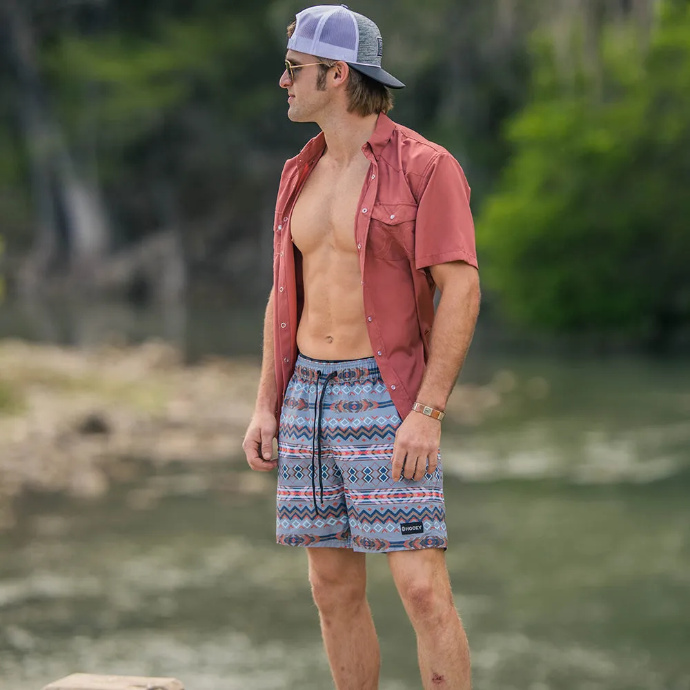 "Bigwake" Grey/Red/Blue Aztec Pattern Board Shorts