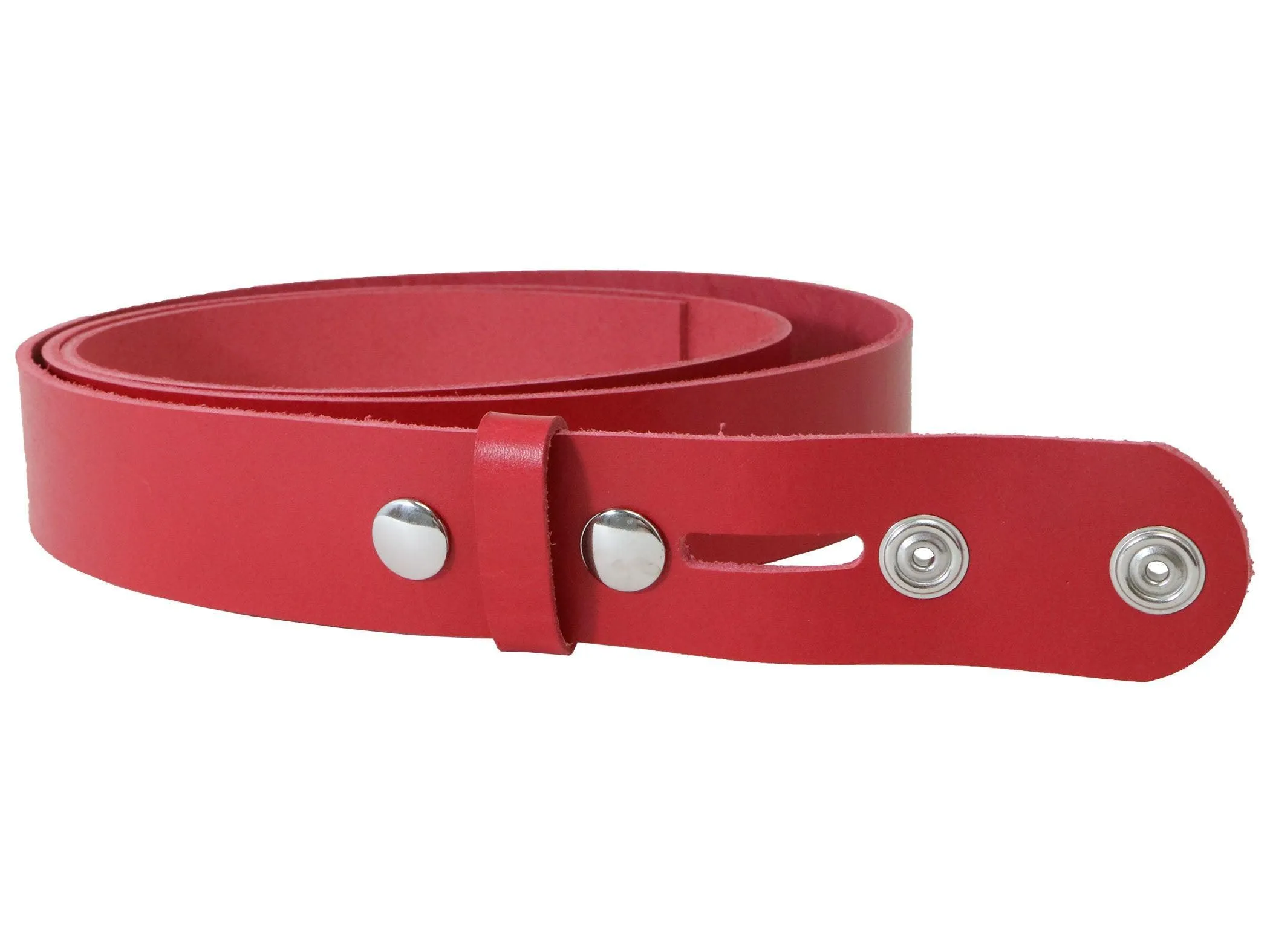 Red Vegetable Tanned Leather Belt Blank W/ Snaps and Matching Keeper - 60"-72" Length