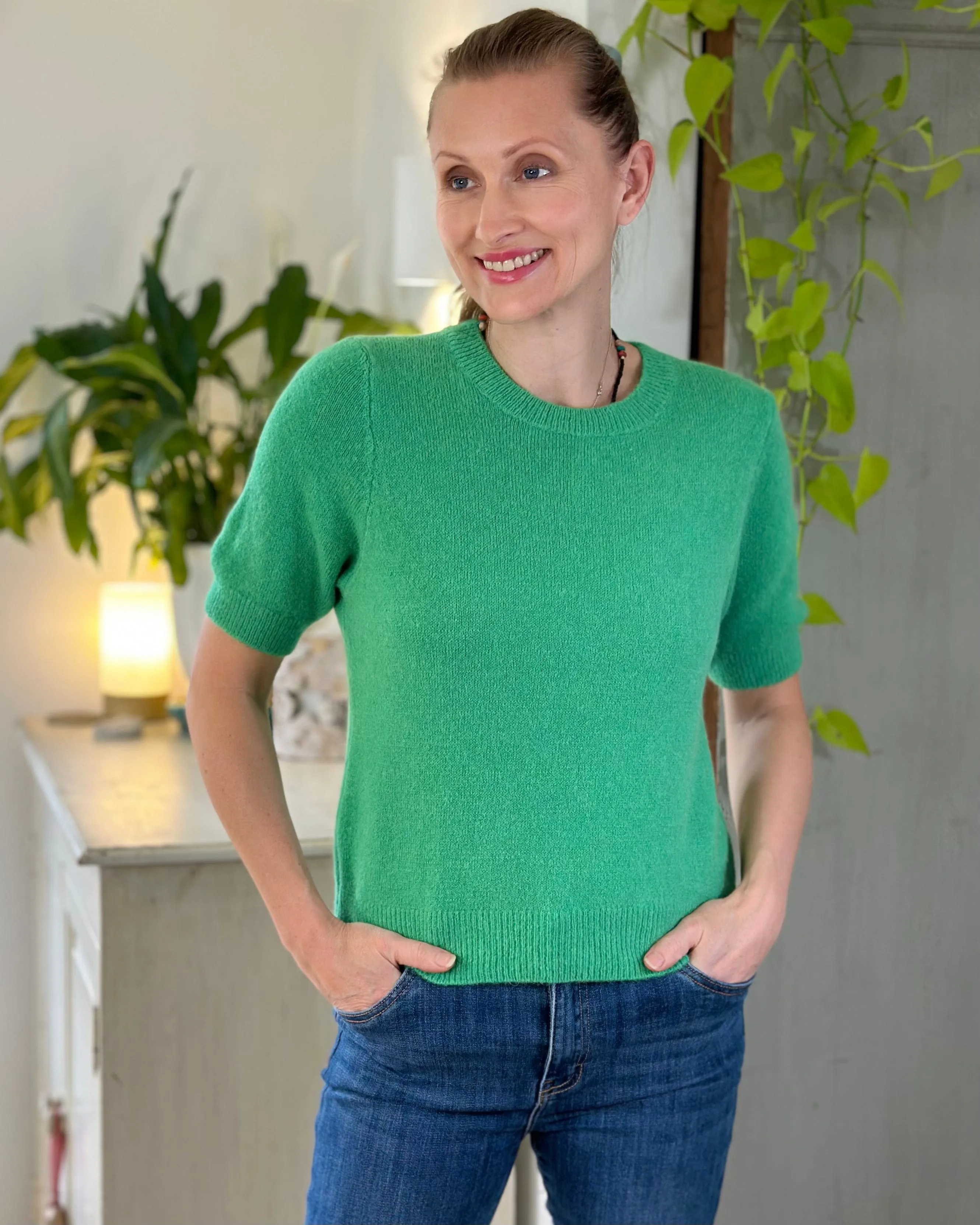 Round Neck Short Sleeve Jumper - Green