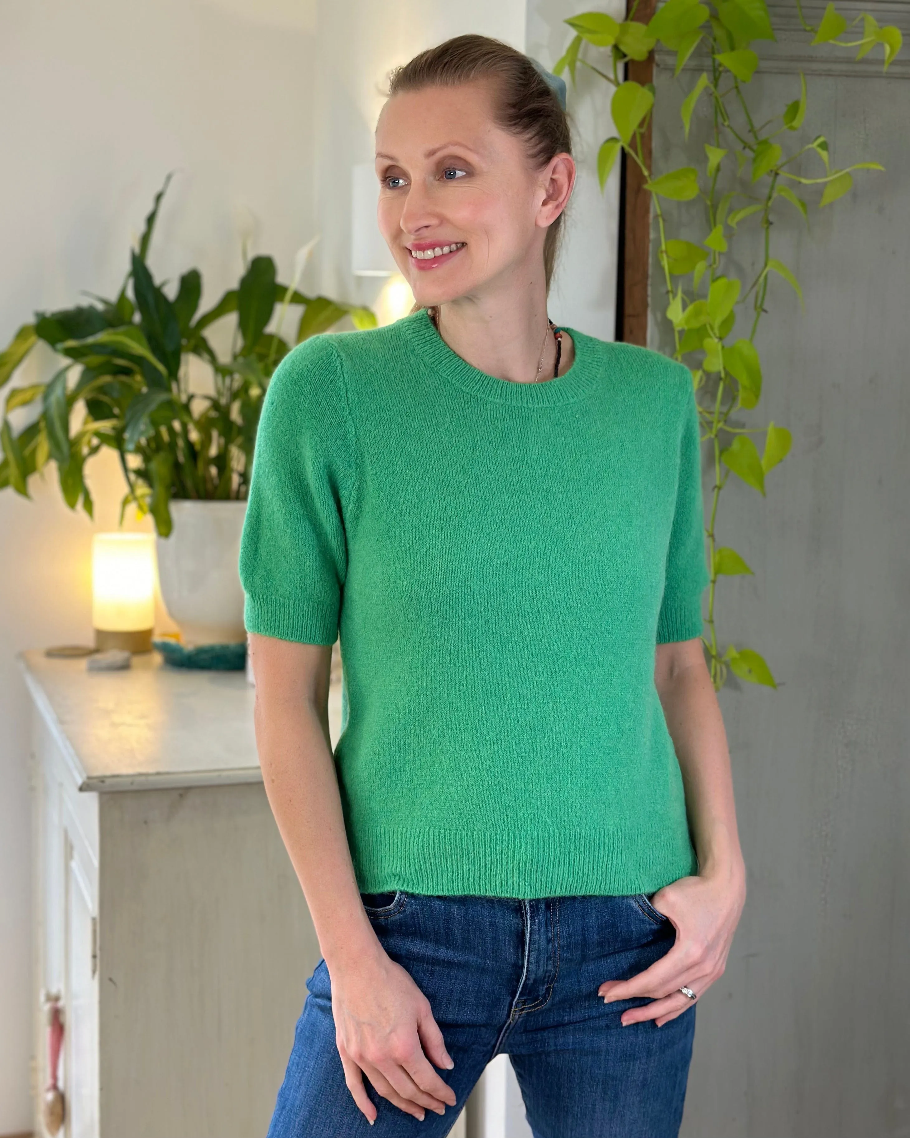 Round Neck Short Sleeve Jumper - Green