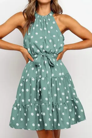 Ruffles Dot Print Halter Neck Mini Dress