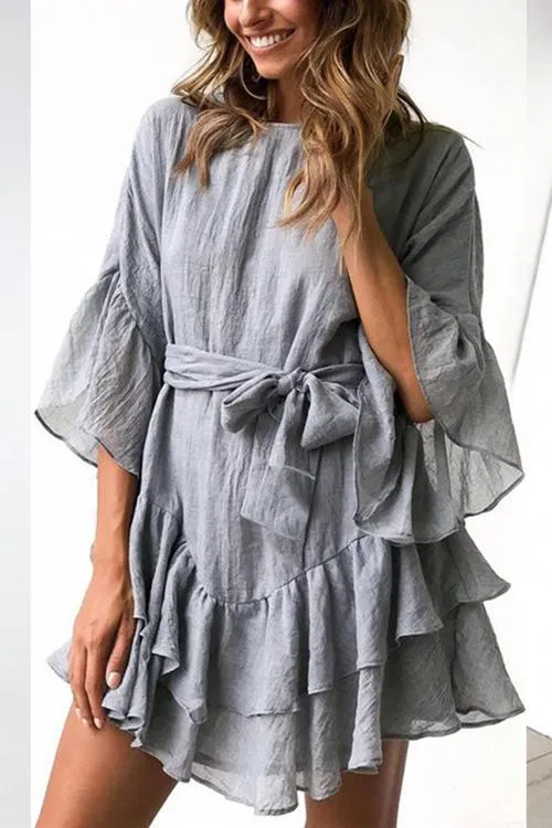 Ruffles Hem Flares Sleeve Mini Dress