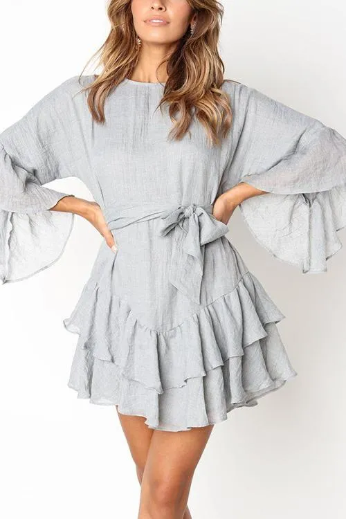 Ruffles Hem Flares Sleeve Mini Dress