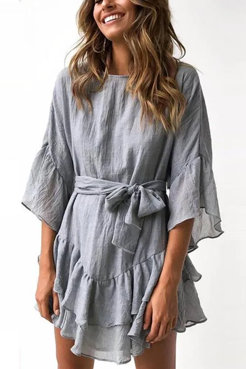 Ruffles Hem Flares Sleeve Mini Dress