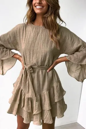 Ruffles Hem Flares Sleeve Mini Dress