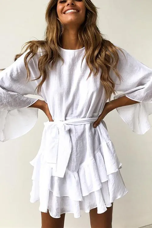 Ruffles Hem Flares Sleeve Mini Dress