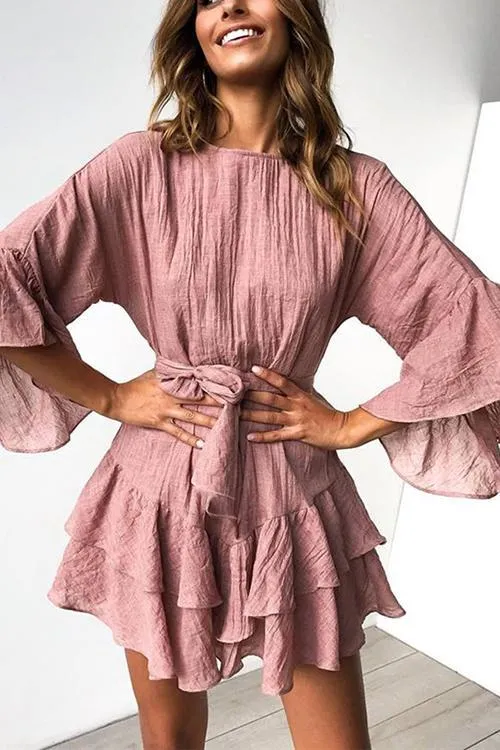 Ruffles Hem Flares Sleeve Mini Dress