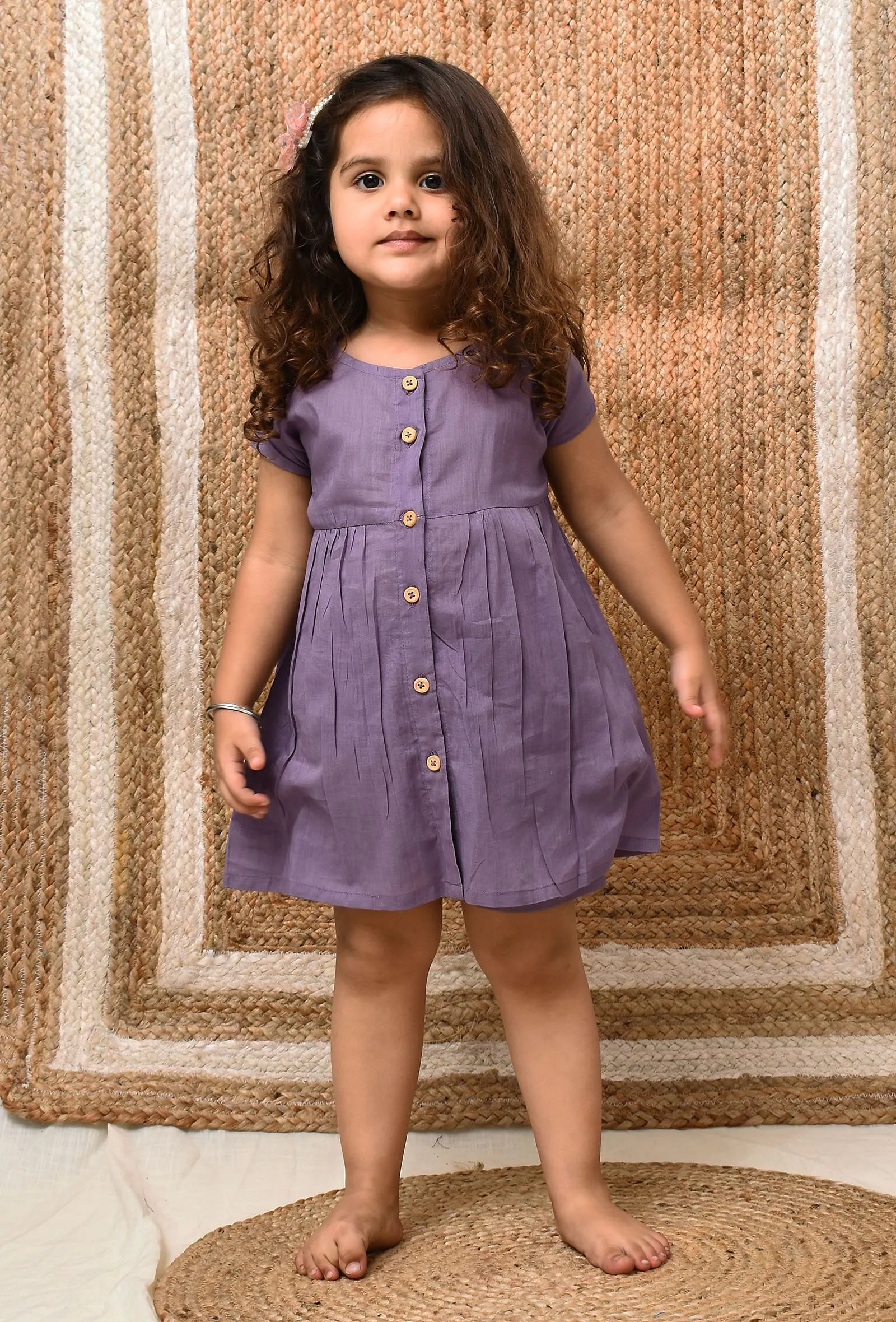 Set Of 2: Mauve Mul Mul Kurta With Shorts