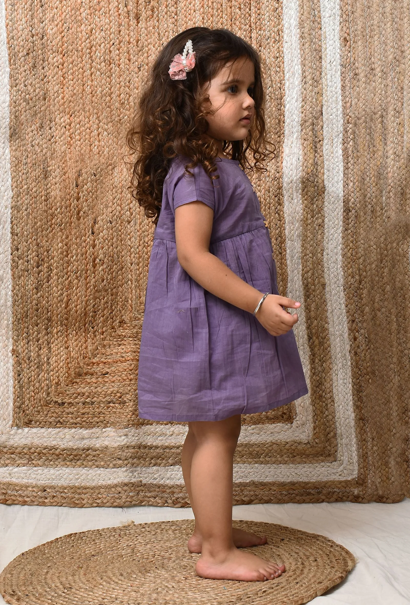 Set Of 2: Mauve Mul Mul Kurta With Shorts