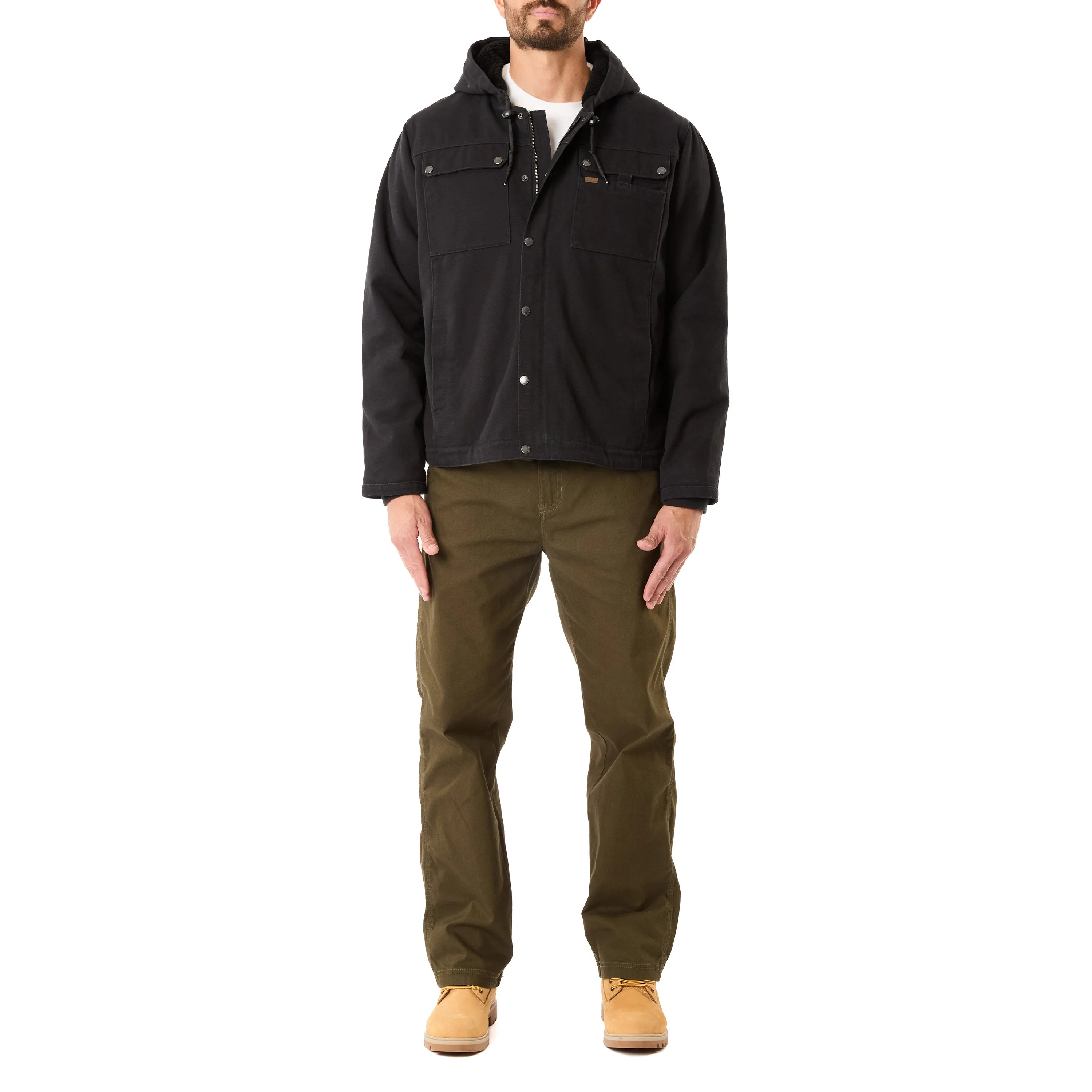 SHERPA-LINED DUCK CANVAS HOODED WORK JACKET