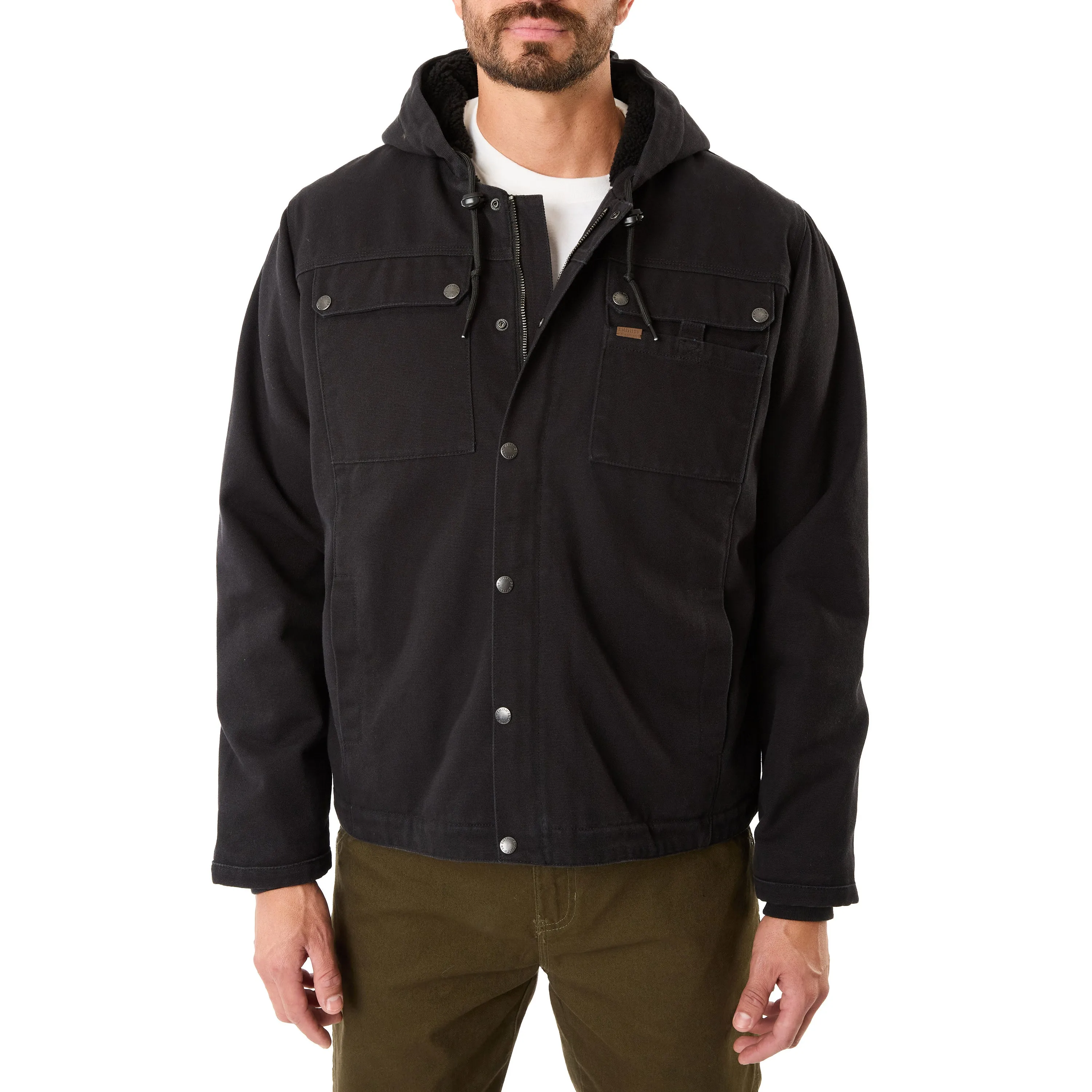 SHERPA-LINED DUCK CANVAS HOODED WORK JACKET