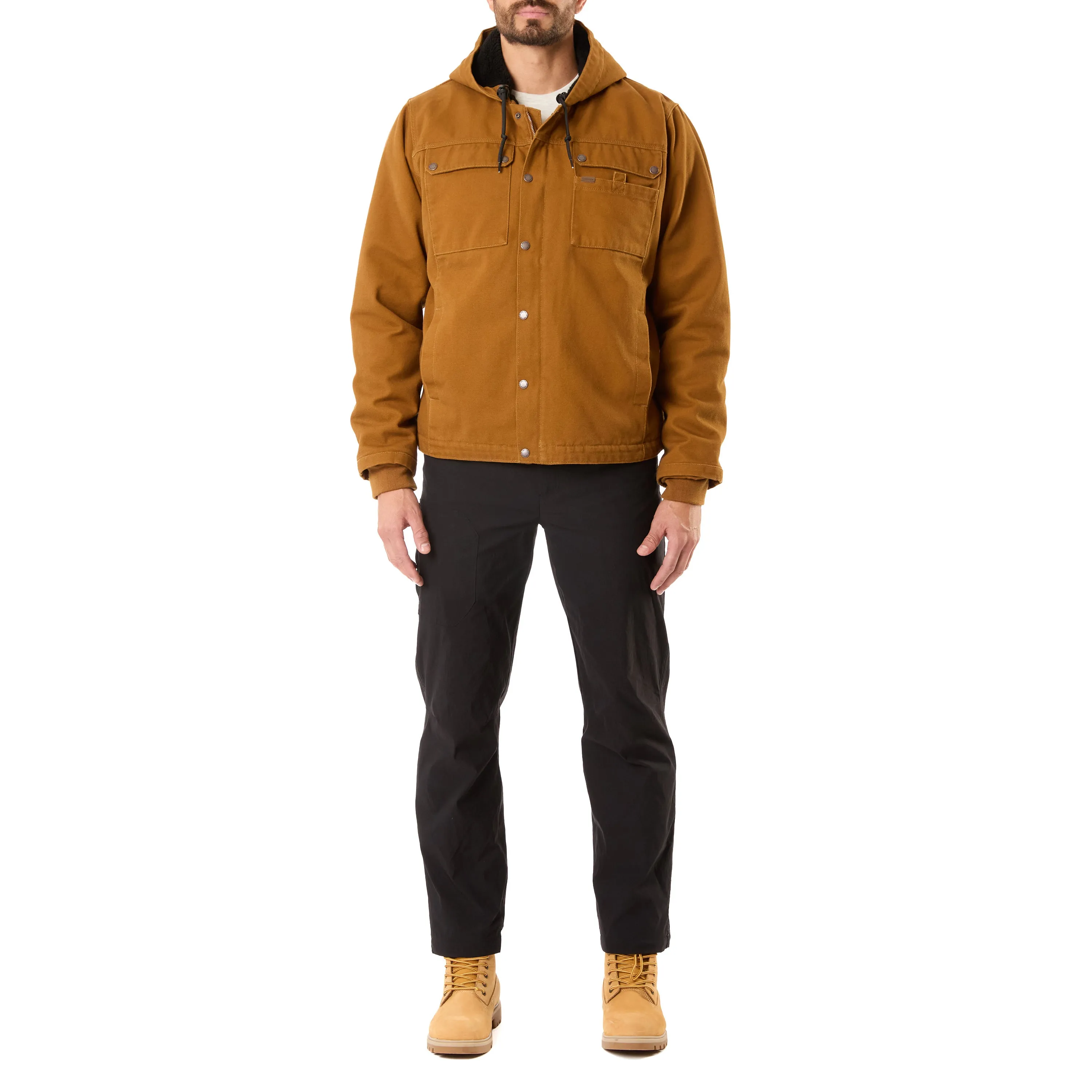 SHERPA-LINED DUCK CANVAS HOODED WORK JACKET