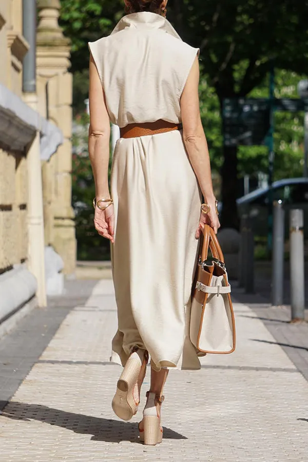 Shirt Neck V Neck High Waist A Line Dress