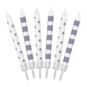 Silver Dots And Striped Candles 12pk