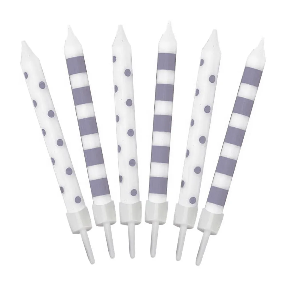 Silver Dots And Striped Candles 12pk