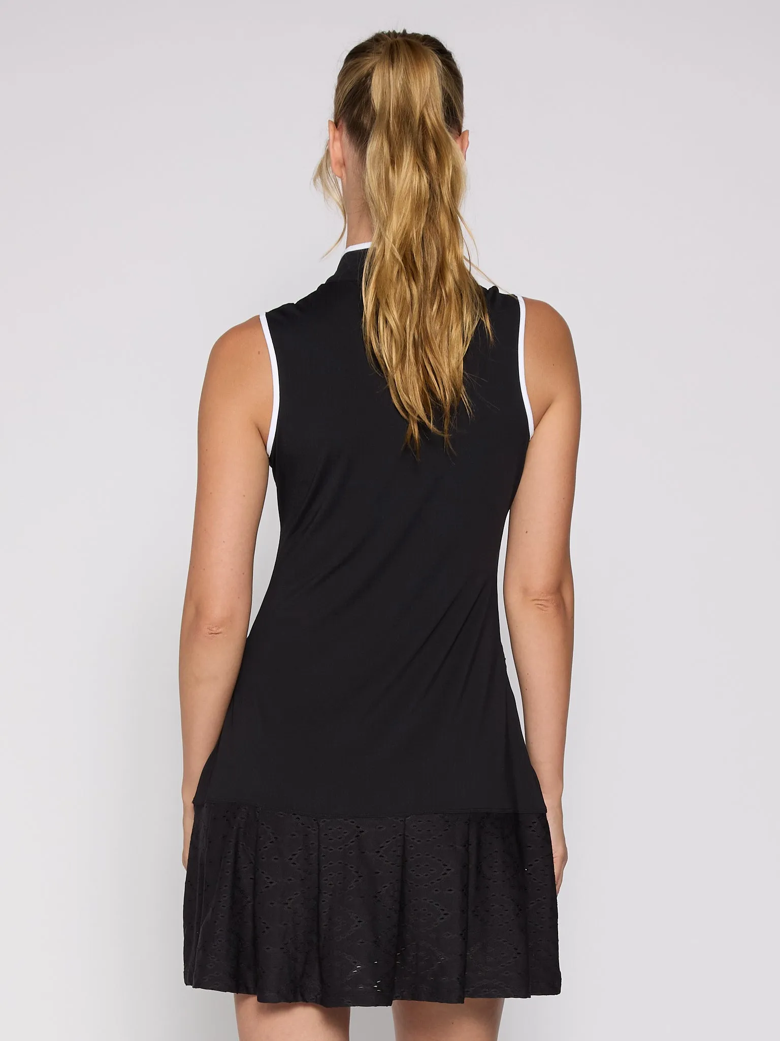 Sleeveless Half Zip Up Dress in Black