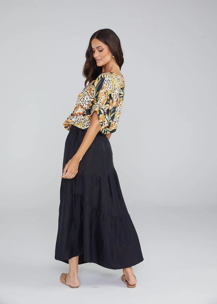 Summer Silk Maxi Skirt - Black