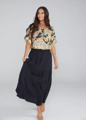 Summer Silk Maxi Skirt - Black