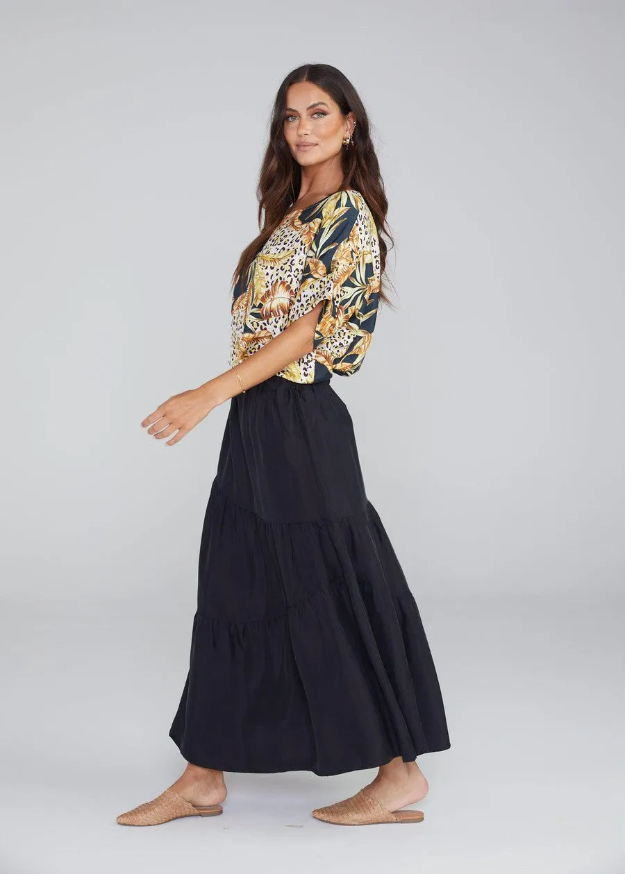 Summer Silk Maxi Skirt - Black