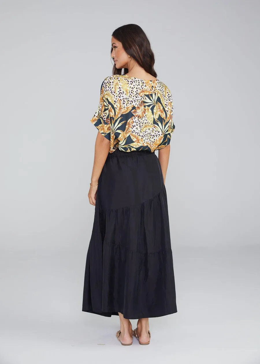 Summer Silk Maxi Skirt - Black