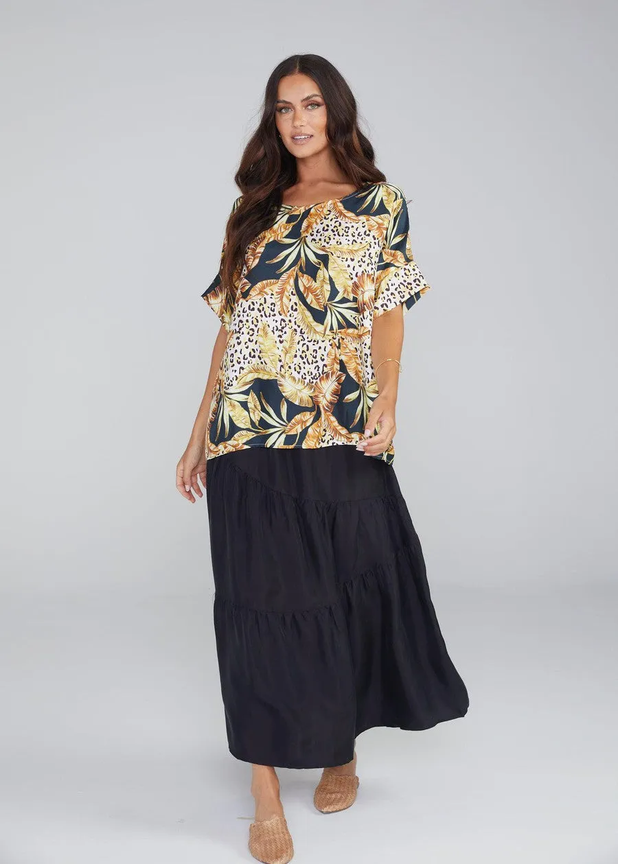 Summer Silk Maxi Skirt - Black