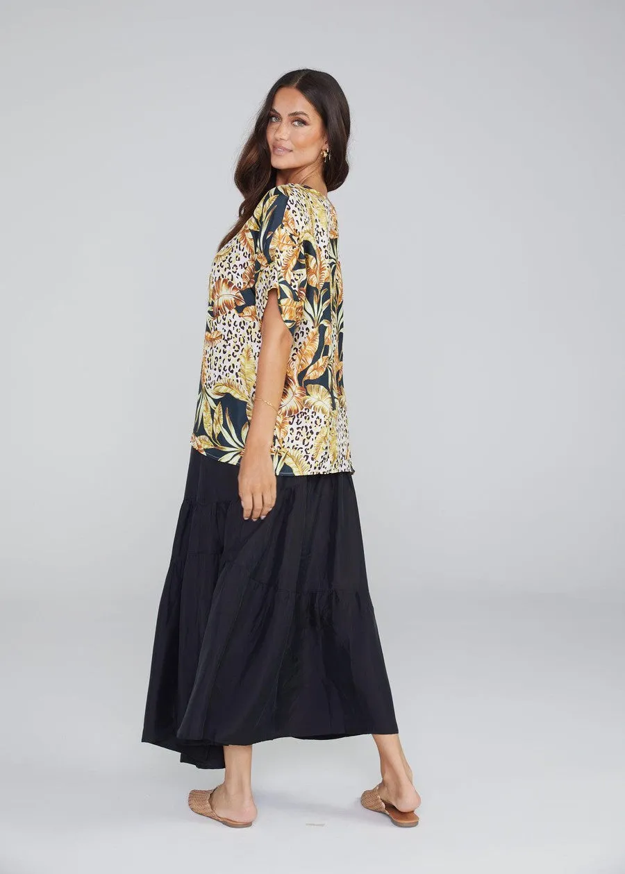 Summer Silk Maxi Skirt - Black