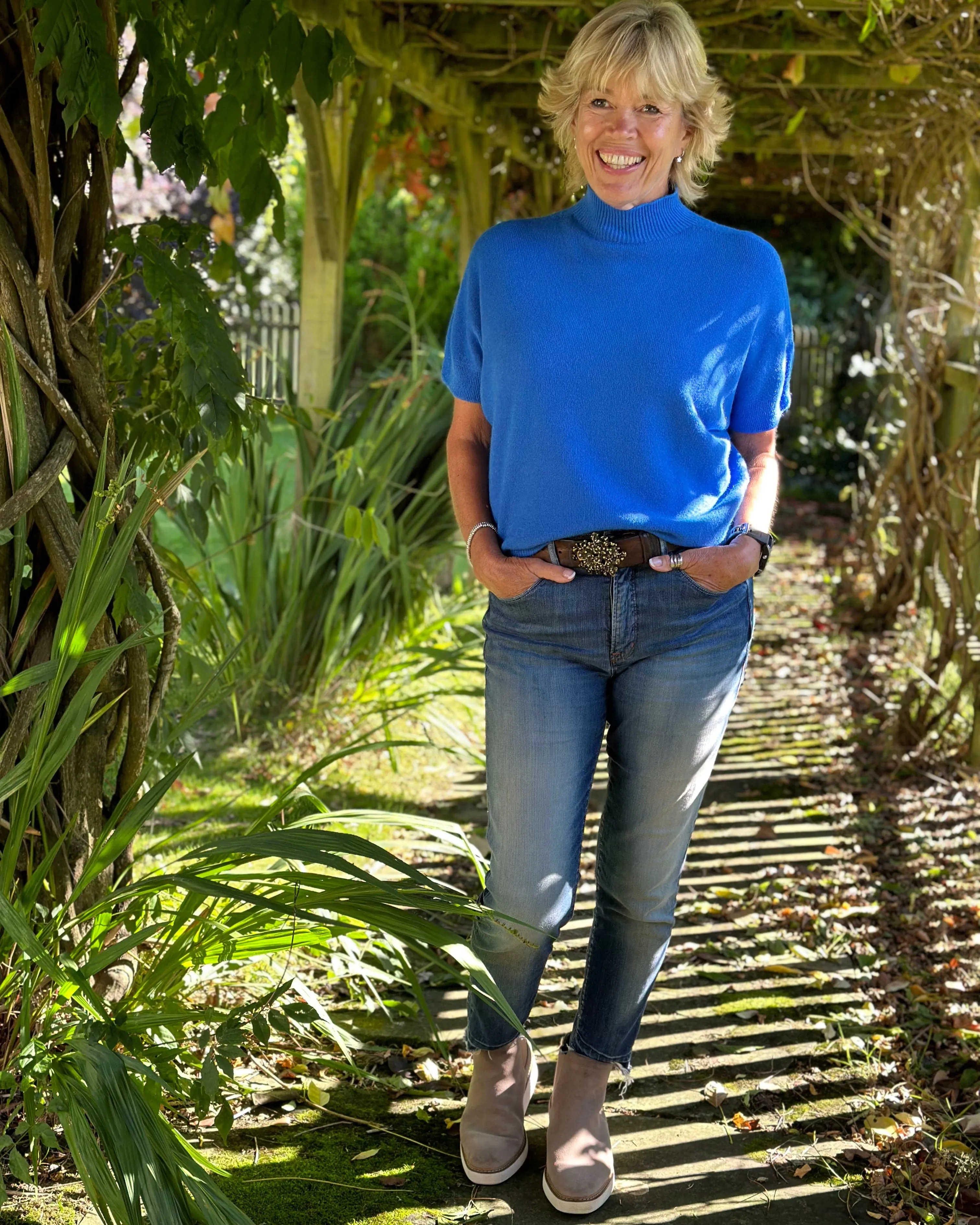 Turtle Neck Short Sleeve Jumper - Cobalt Blue