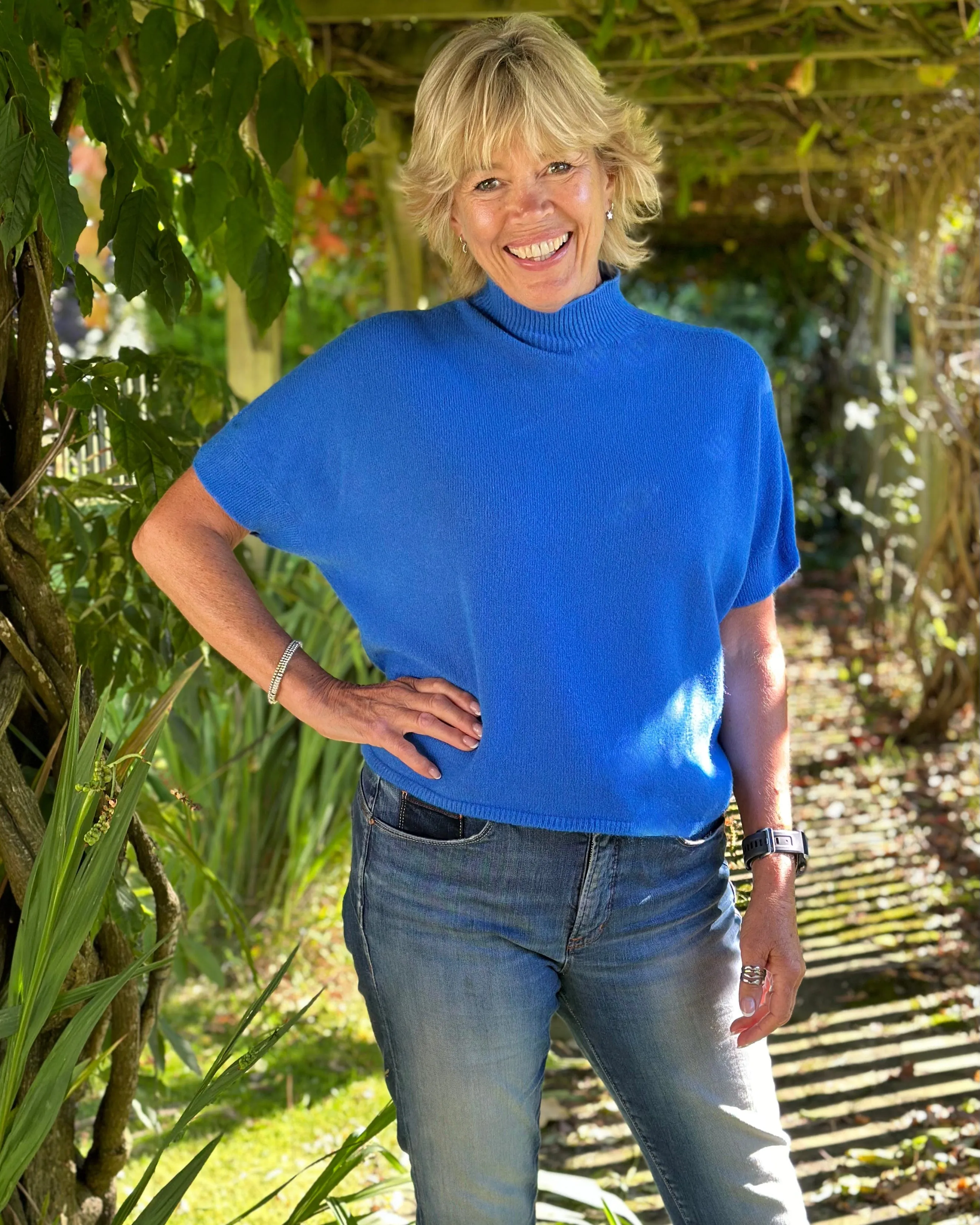 Turtle Neck Short Sleeve Jumper - Cobalt Blue