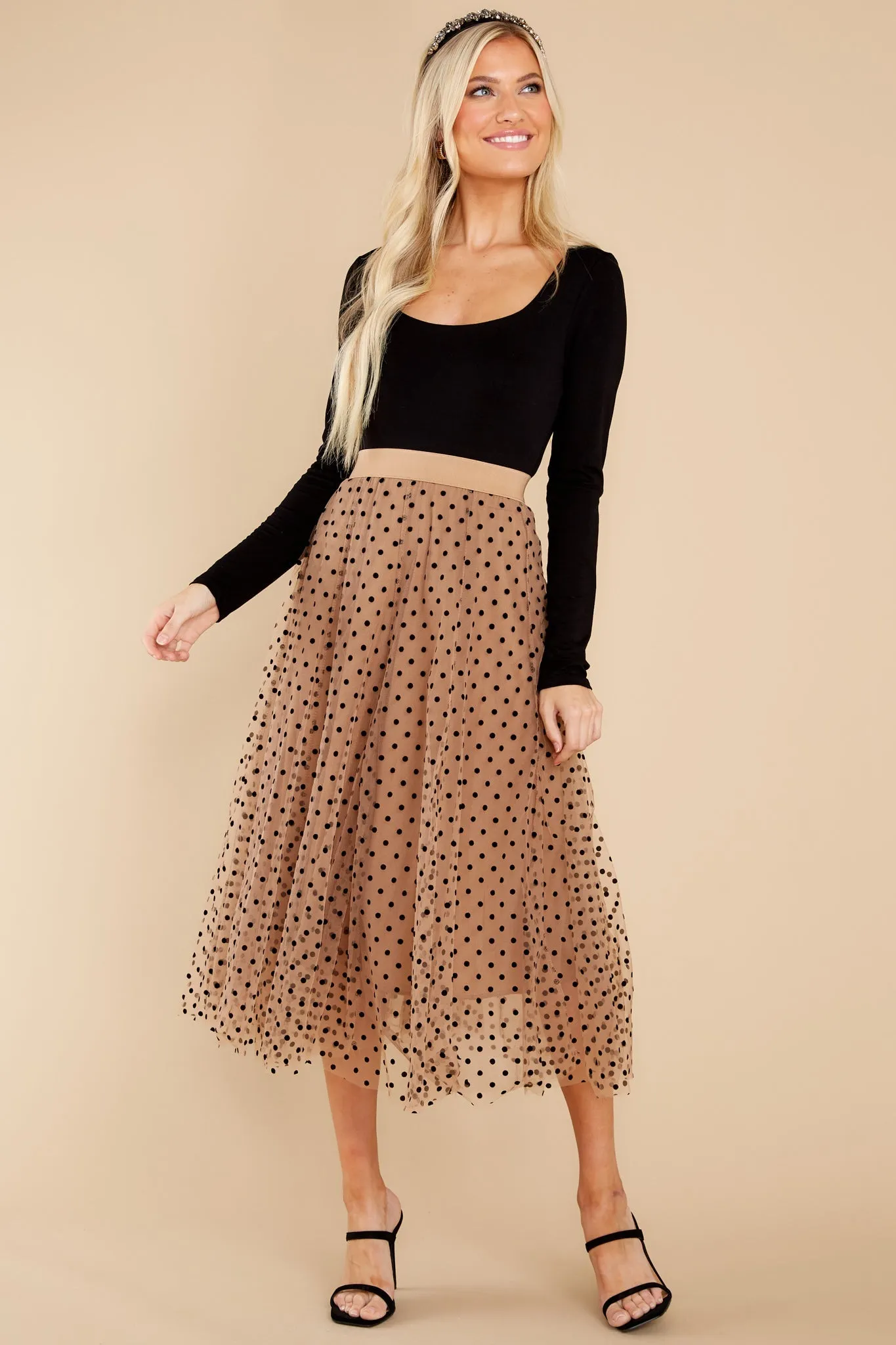 Twirl With It Coffee Polka Dot Skirt