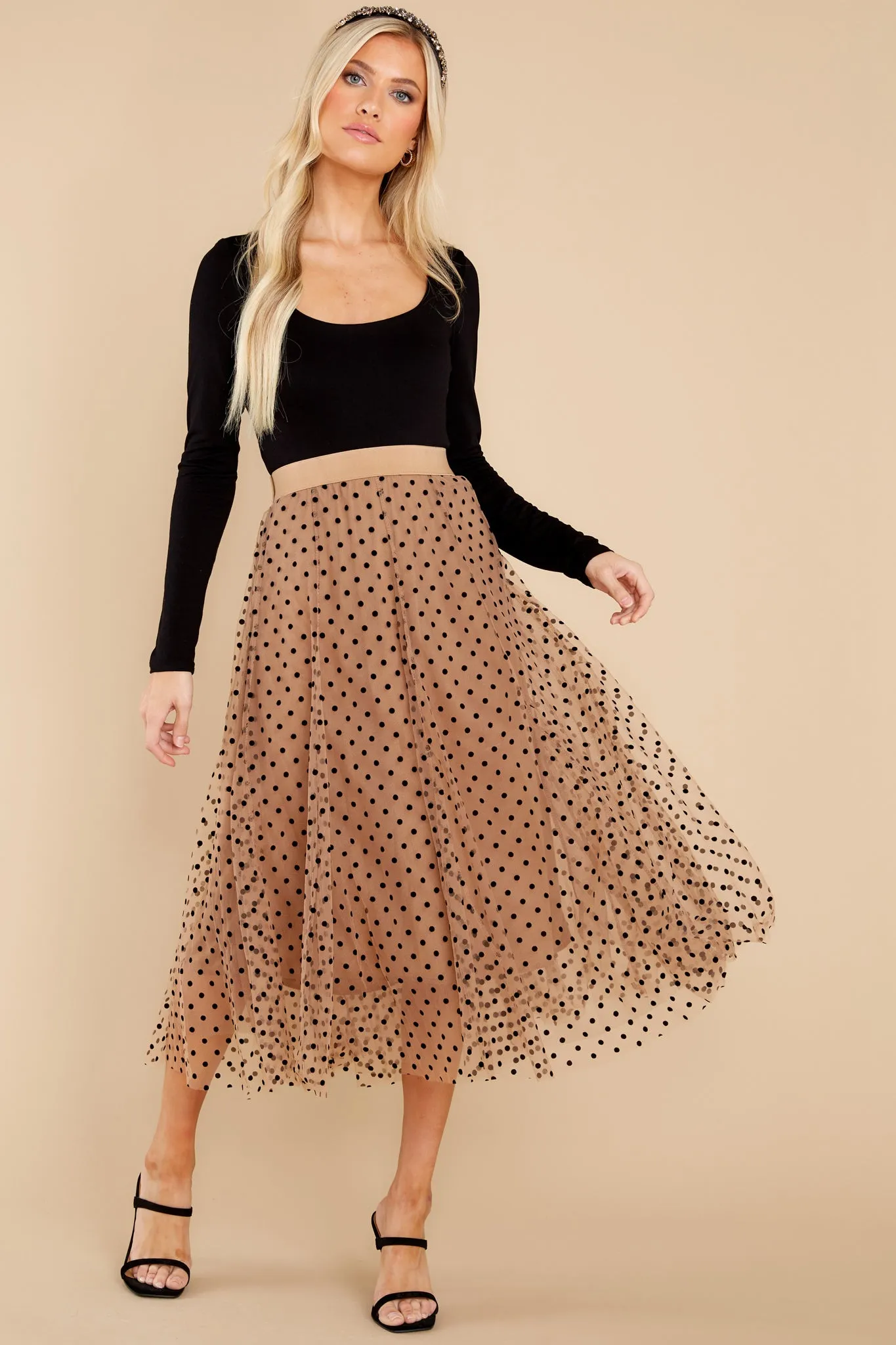 Twirl With It Coffee Polka Dot Skirt