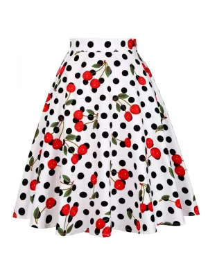 White Cherries Flared Skirt