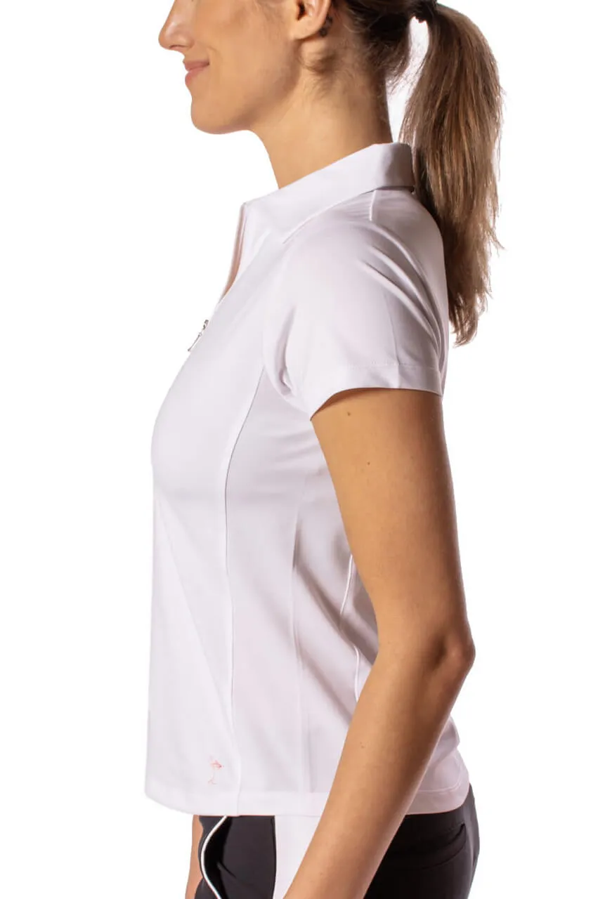 White Short Sleeve Zip Polo